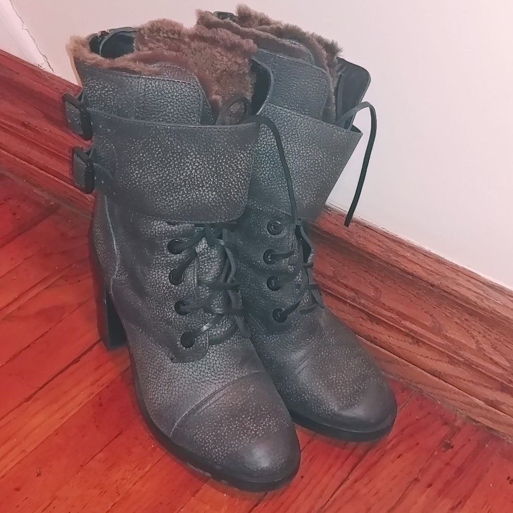 Tory Burch shearling lined high heel leather boots